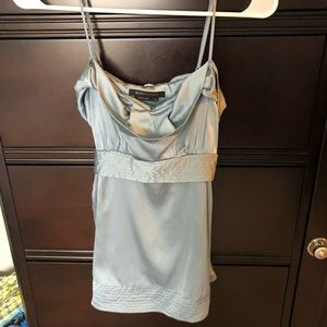 Bcbg blue silk ruffle top.